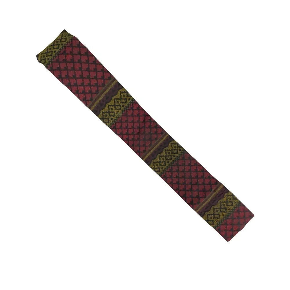 VTG Mens Tie Red Gold Black Tapestry Woven Geometric Square End Skinny 53x2.25